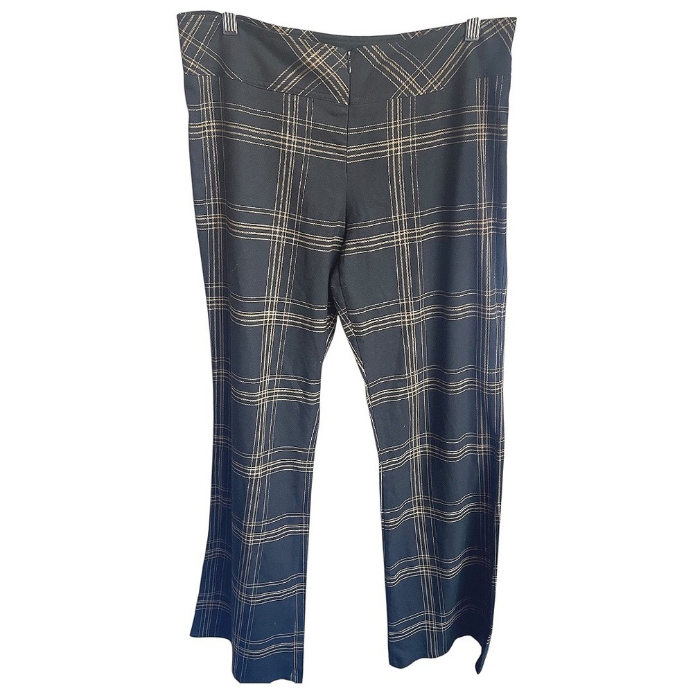 Mexx Women Black Tan Plaid Flare Leg Grampa Trouser Pants Size 16